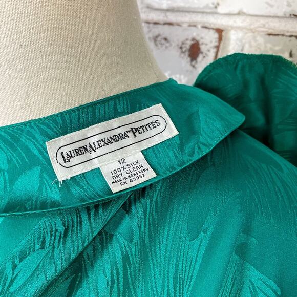 Vintage 80s Lauren Alexander Petites Plunge Silk Green Wrap Midi Dress 12 - Picture 11 of 11